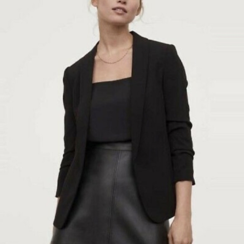 H&M Black Ruched Sleeve Blazer